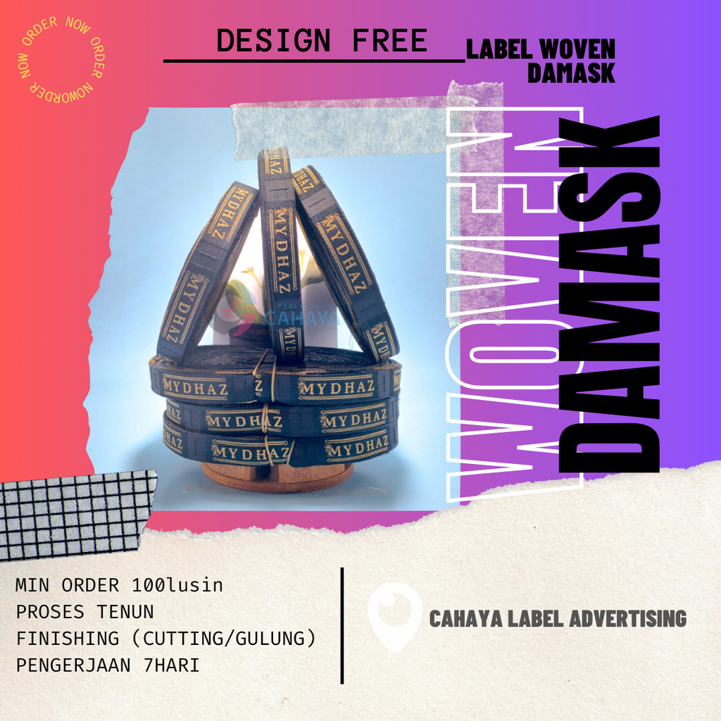 

3x4cm Label Woven Damask / Label Baju Rajut / Label Bordir / Label Baju / Label Celana / Label Murah