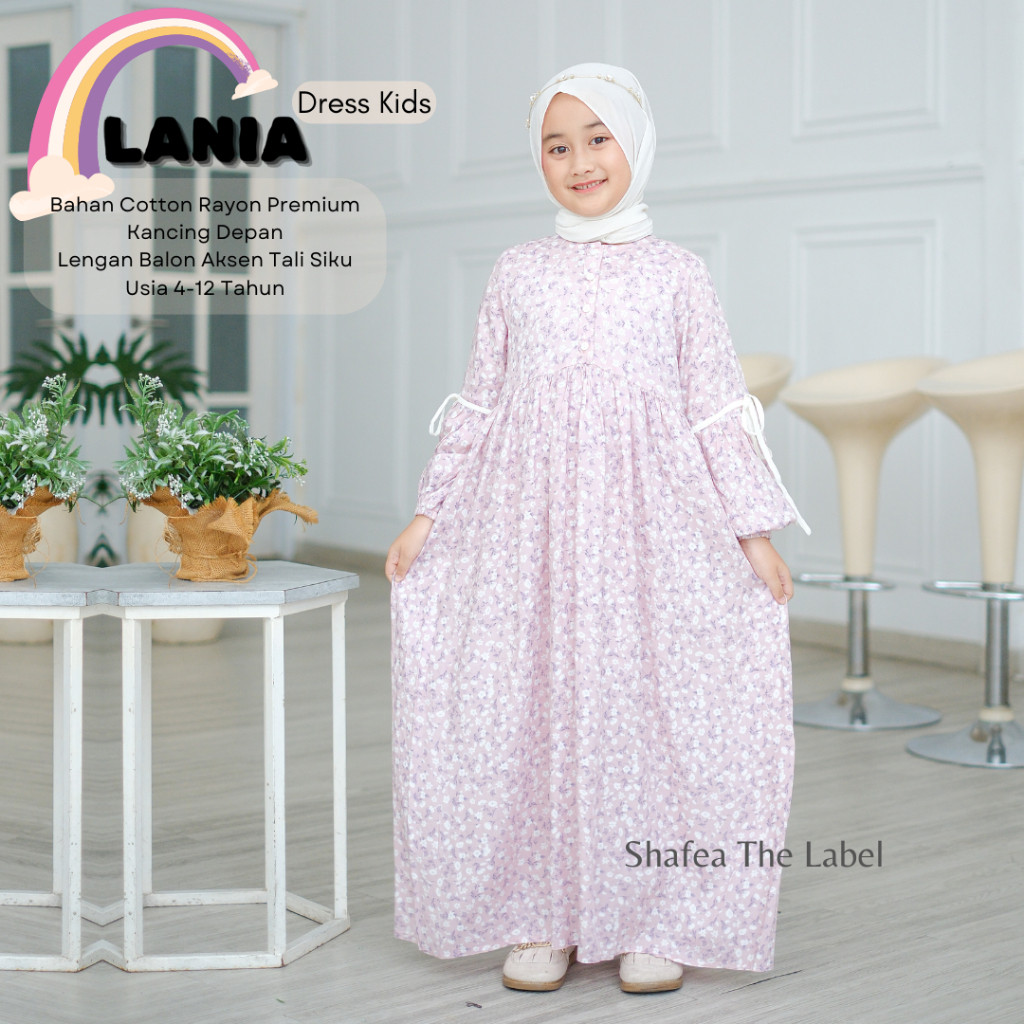 LANIA DRESS KIDS BY HUMAIRA STORE SURABAYA - GAMIS MUSLIM ANAK PEREMPUAN LENGAN BALON - GAMIS ANAK M