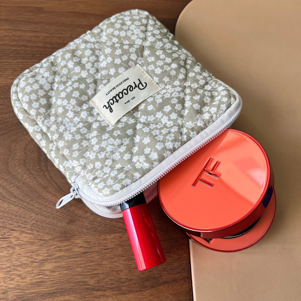 Gray Small Flower Patterned Square Storage Bag，Square Small Portable Cosmetic Bag Sanitary Napkin St