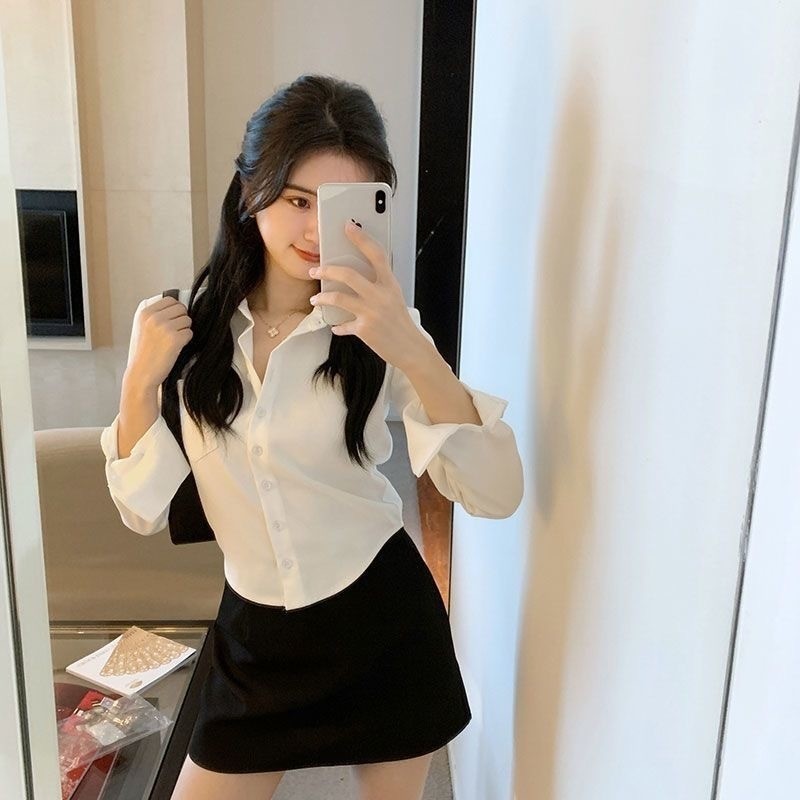 ZERAX - Kemeja Feni Crop / KEMEJA POLOS CROP ATASAN WANITA / ATASAN BAJU VNECK TOP BLOUSE / FASHION 