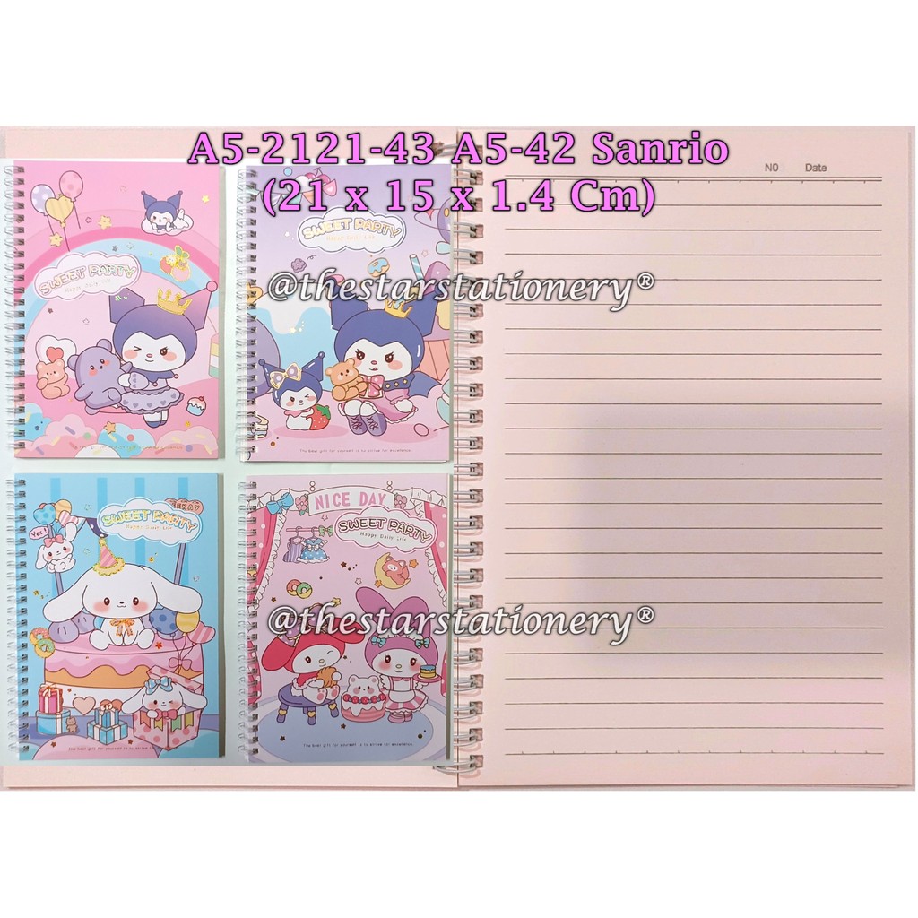 

(1 Biji) Buku Spiral A5-2121-43 Sanrio 42 Lembar 21*15*1.4 Cm / Buku Catatan Bergaris Sanrio