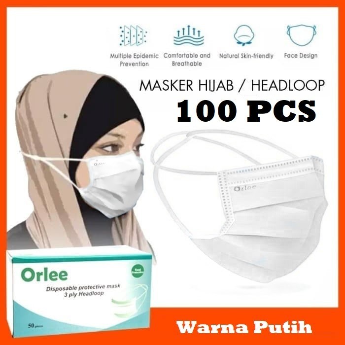 

Masker Headloop Hijab 3 Ply 3Ply Kepala ORLEE BUNDLING 2 box 100Pcs - 2boxHijabBiru