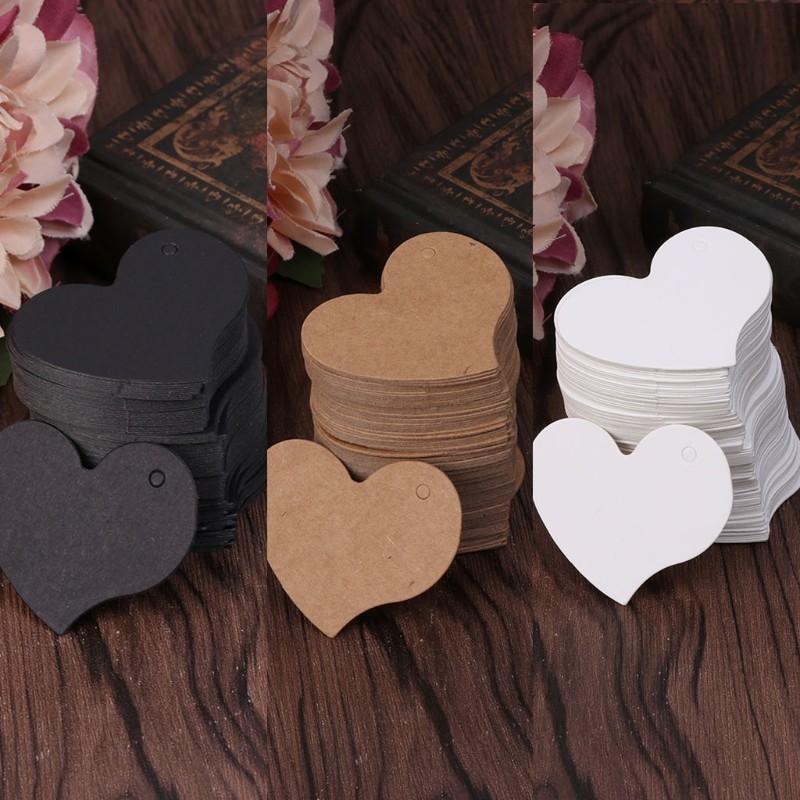 

100Pcs Heart Shape Blank Kraft Paper Card Gift Tag Label DIY Party Wedding Craft Post Card Greeting Postcards Message Note