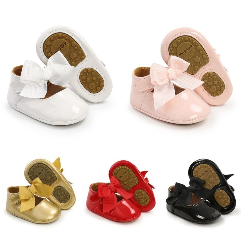 Newborn Baby Shoes Baby Boy Girl Shoes Girl Classic Bowknot Rubber Sole Anti-slip PU Dress Shoes Fir