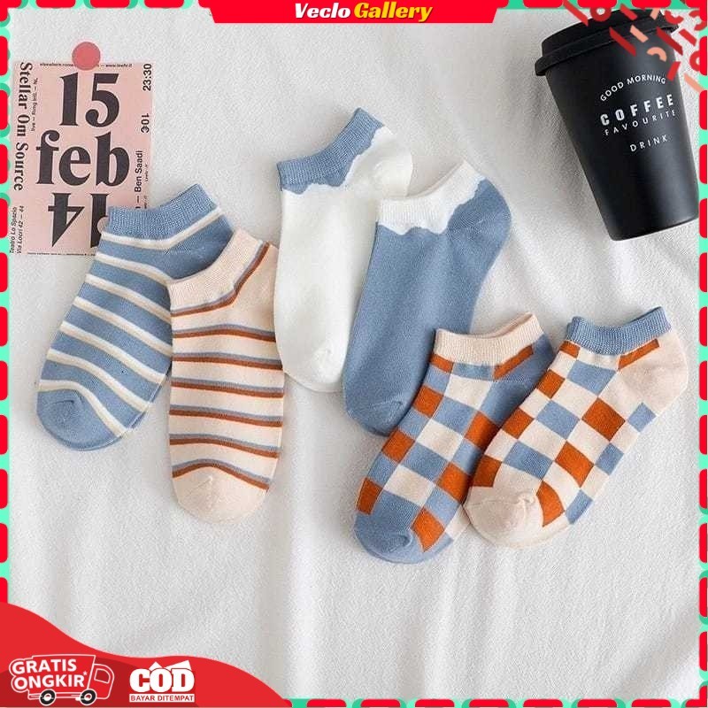 Kaos Kaki Wanita Motif Kotak Kotak Kekinian Fashion Unisex Lucu Semata Kaki Bahan Spandek Nyaman Dip