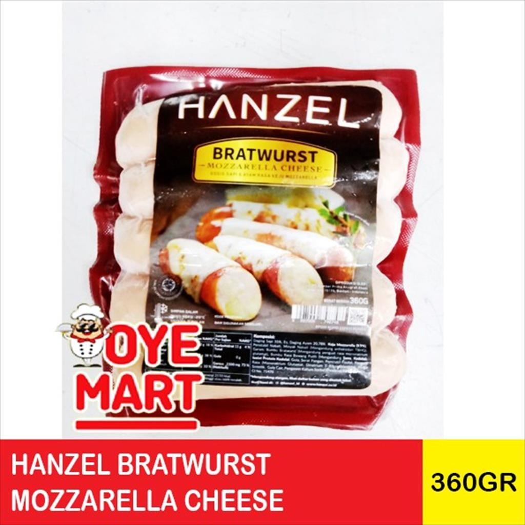 HANZEL BRATWURST MOZZARELLA CHEESE 360GR / SOSIS SAPI & AYAM RASA KEJU MOZZARELLA
