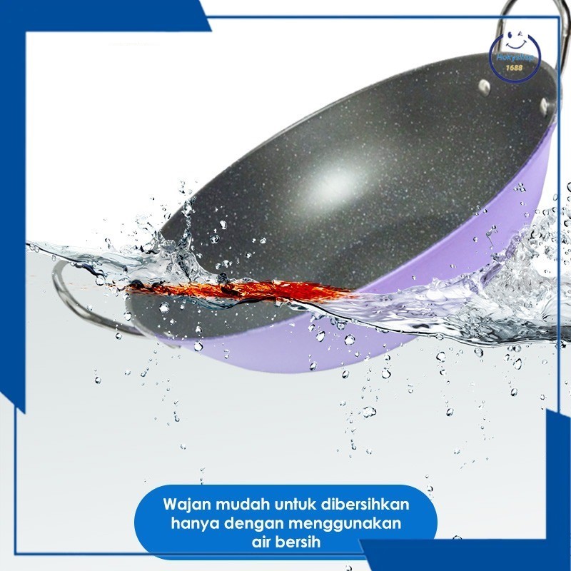 HKS Panci Ukuran 30cm & 32cm Wajan Penggorengan Warna Ungu Anti Lengket 32 cm Wajan Kuping Multifung