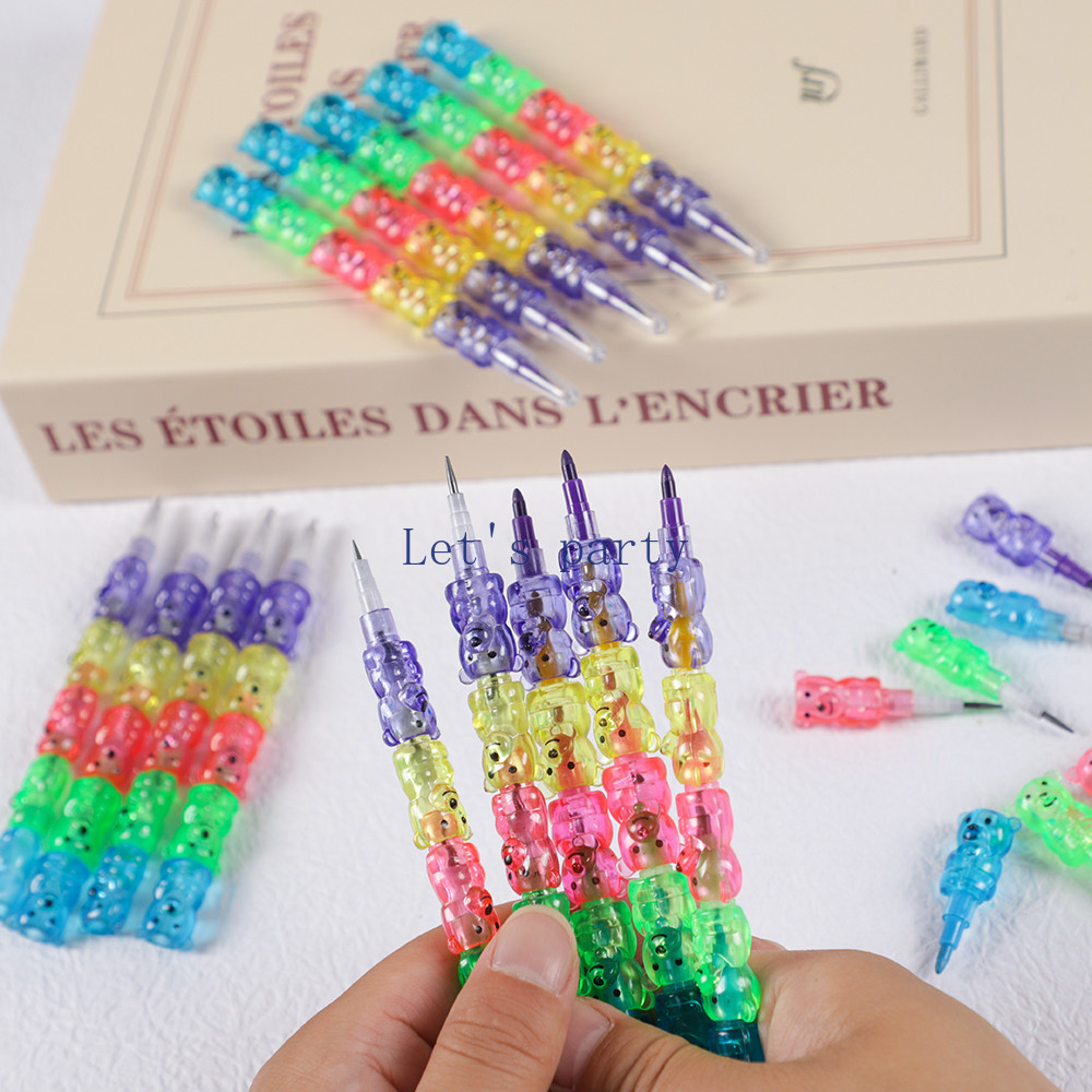 

10Pc Colorful Bear Stackable Block Painting Pencil Crayon for Kids Birthday Party Favors Back To School Stationery Prizes Pinata