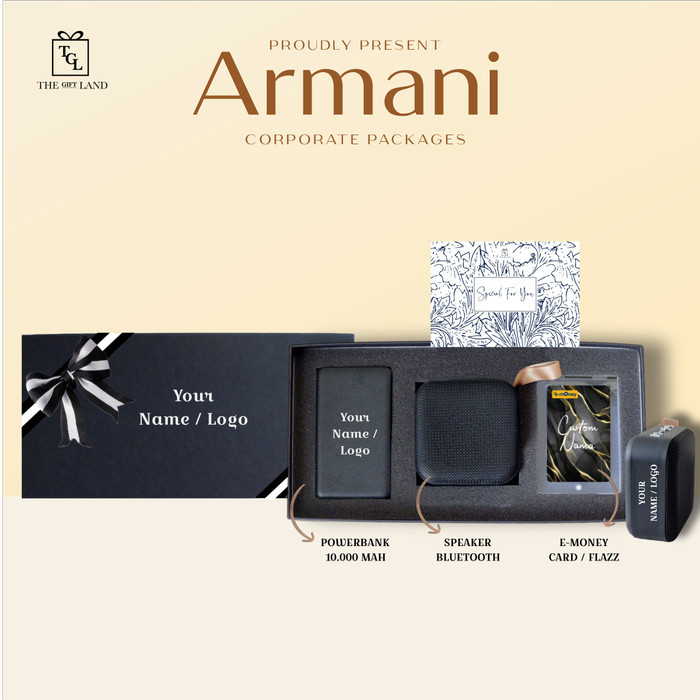 

DISKON ARMANI - Hampers Corporate Gift Set Speaker Kartu Emoney PowerBank