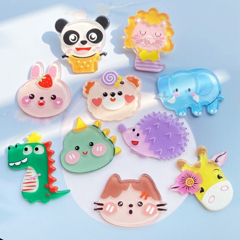 10Pcs/lot Cute Mixed Shiny Cartoon Animals Flatback Acrylic Kawaii Scrapbooking Embellishments Diy A