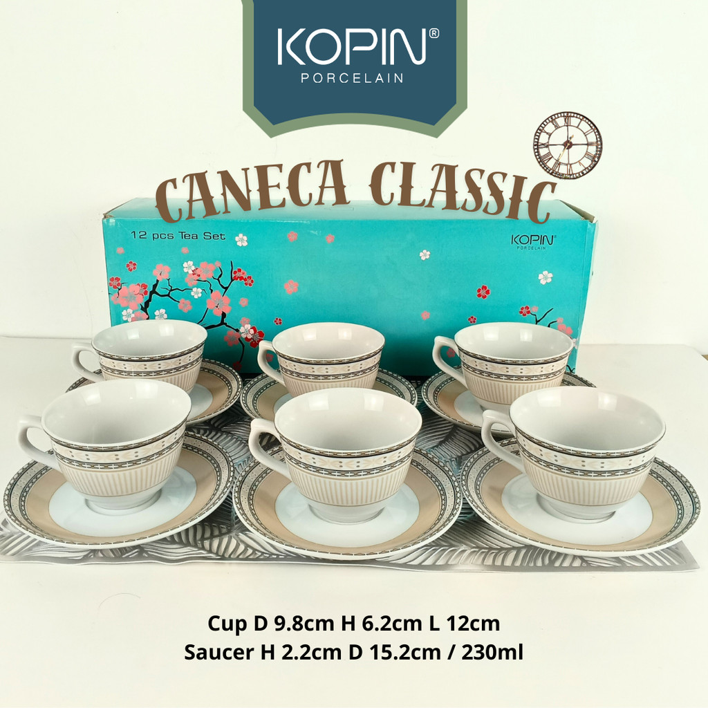 Cangkir Kopi Set Keramik Porcelain Model Caneca Classic Isi 6 Pasang Porcelain 220 ml I KOPIN
