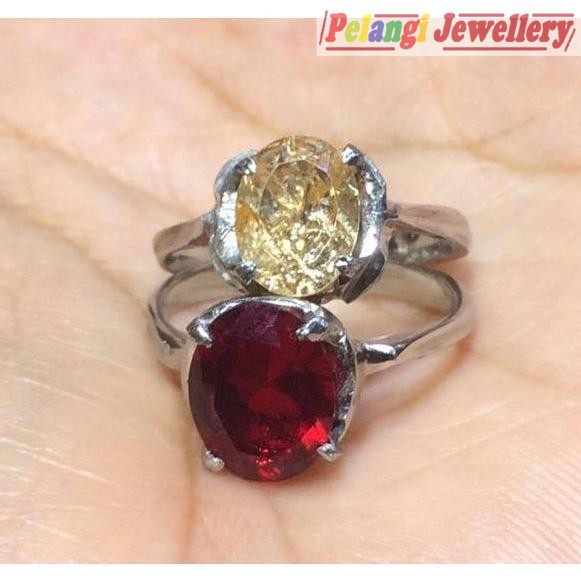 Paket Dua Cincin Titanium Wanita  Batu Permata Brown Topaz Dan Pyrope Garnet Small HQ