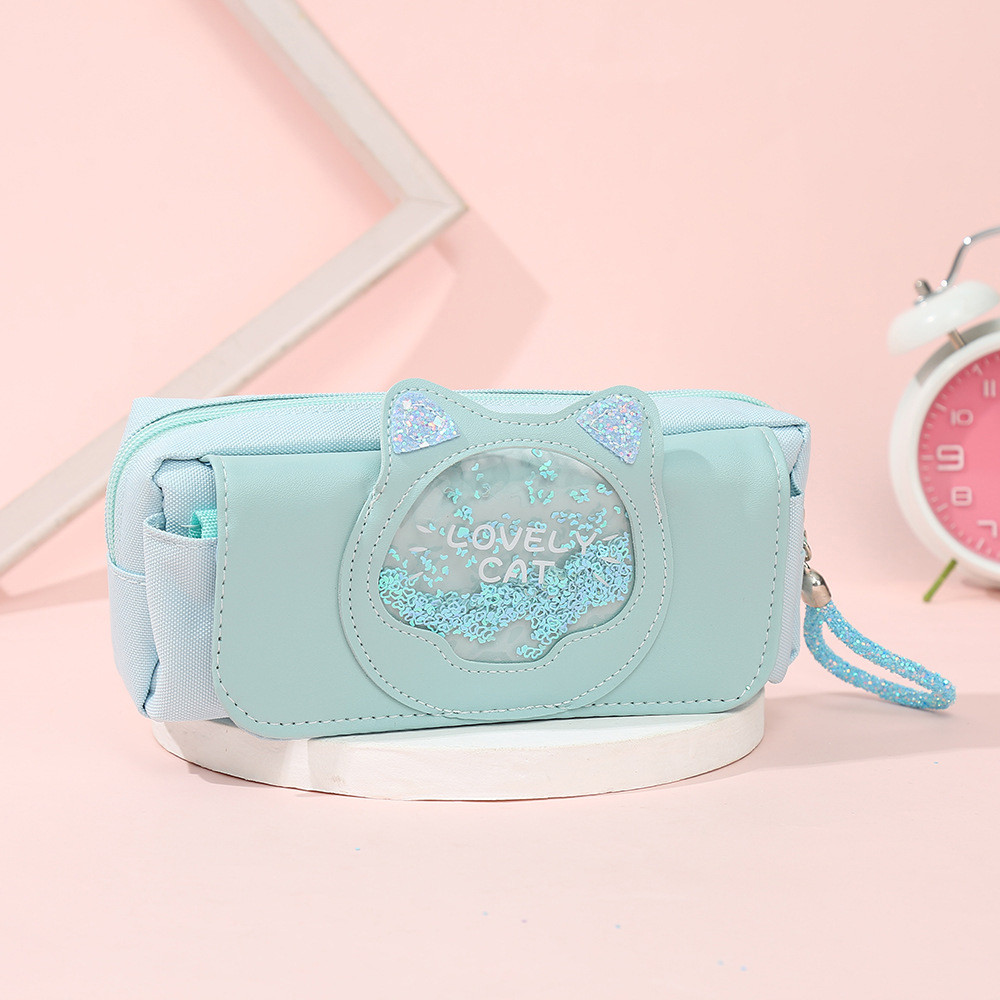 

Cute Pencil Bag Quicksand Cat Pencil Case Three layers Pen Case Kawaii Kids Stationery Bag Cartoon Animals Pen Bag Girls Handbag