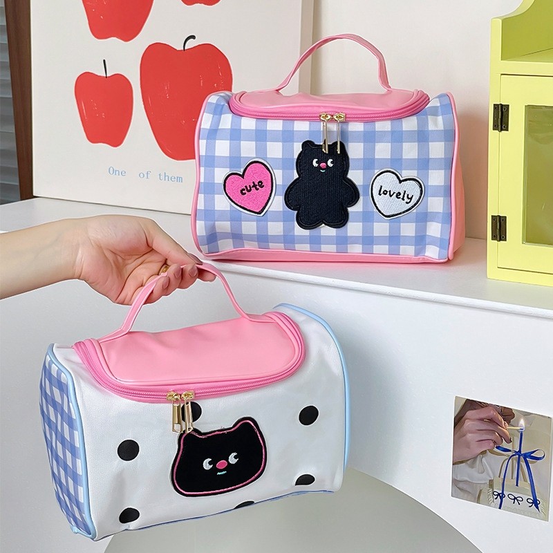 

Korea Makeup Bag PU Waterproof Washbag Cosmetic Brush Storage Bag Outdoor Women Female Toiletry Pouch Girl Travel Handbag Pouch