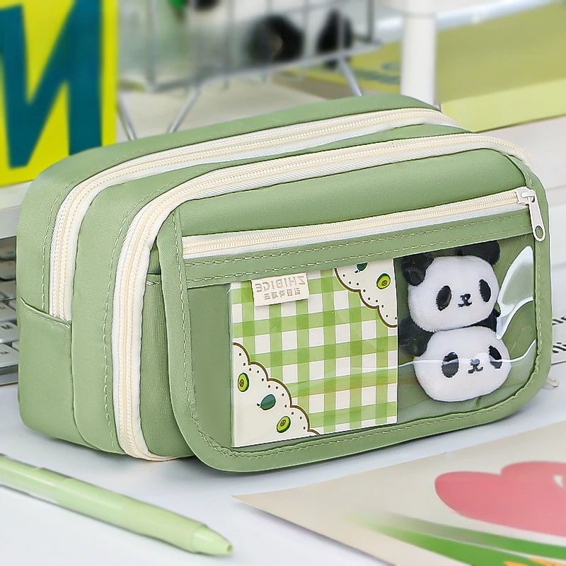 

9 Grid Large Capacity Aesthetic Pencil Bag Girl Cute Stationery Bag with Front Pocket Zipper Pencil Pouch School Supplies