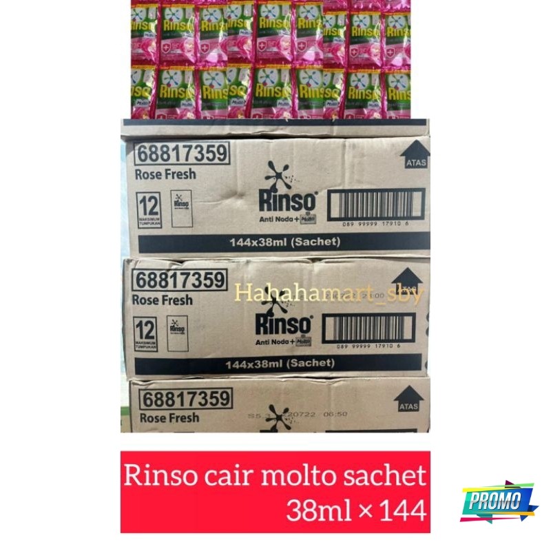 Rinso Cair Molto Sachet 38ML 1 Dus 144Pcs _ Detergent Rinso Molto Cair 38ml Kartonan 1 Dus 144Sachet