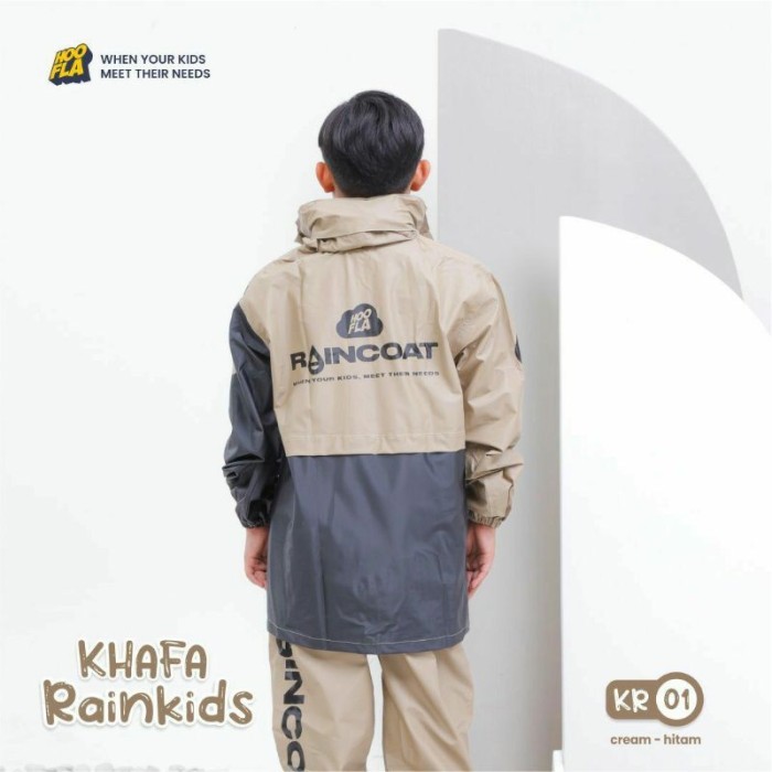 JAS HUJAN ANAK LAKI LAKI USIA 6 7 8 9 10 11 12 13 TAHUN KHAFA RAINKIDS - 01 Kream hitam, S