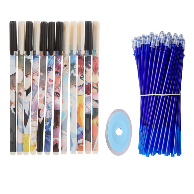

24Pcs/Set Kawaii Blue Erasable Gel Pens Set Cute Cartoon Anime Boys Girls Washable Handle for Office School Supplies Stationery