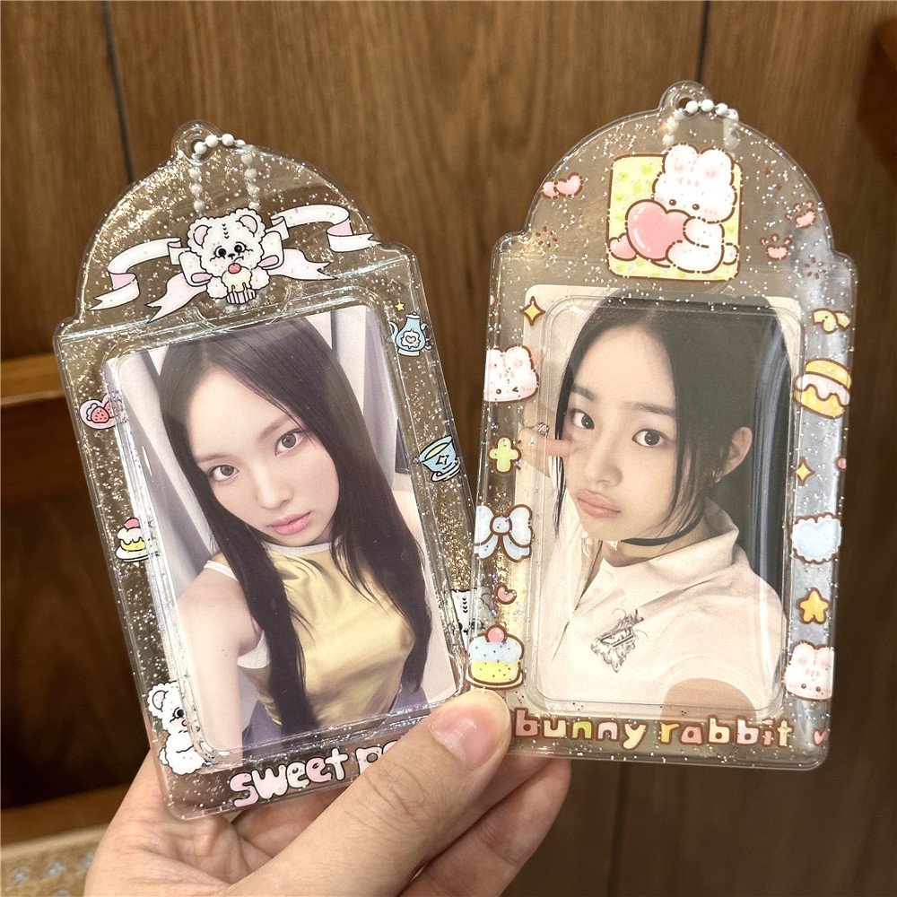 

Cute Bear Bunny Photocard Holder With Keychains 3 Inch Card Holder Photo Card Case Display Sleeves Bag Kpop Packaging Supplies