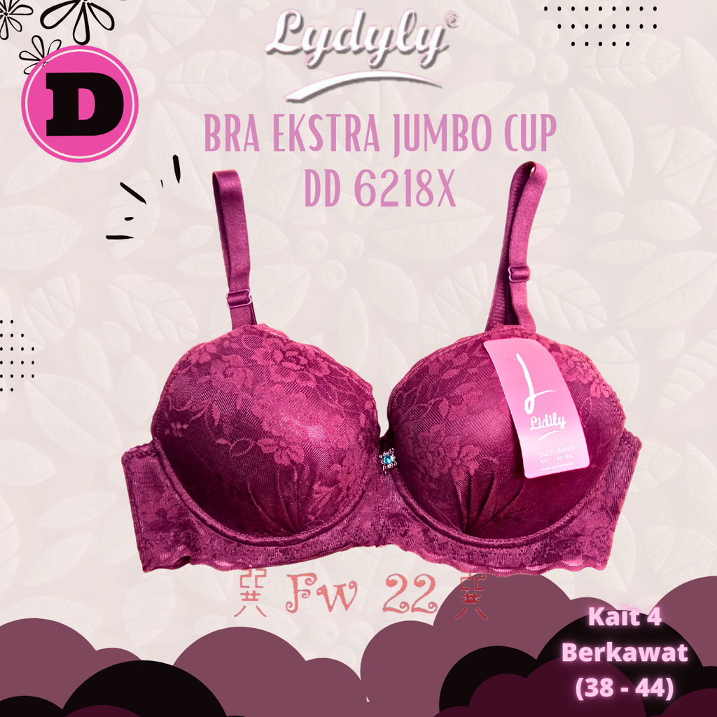 Bra Jumbo Lydyly 6218X - Cup DD/D+/E, Busa Tipis, Tali Bisa Dicopot