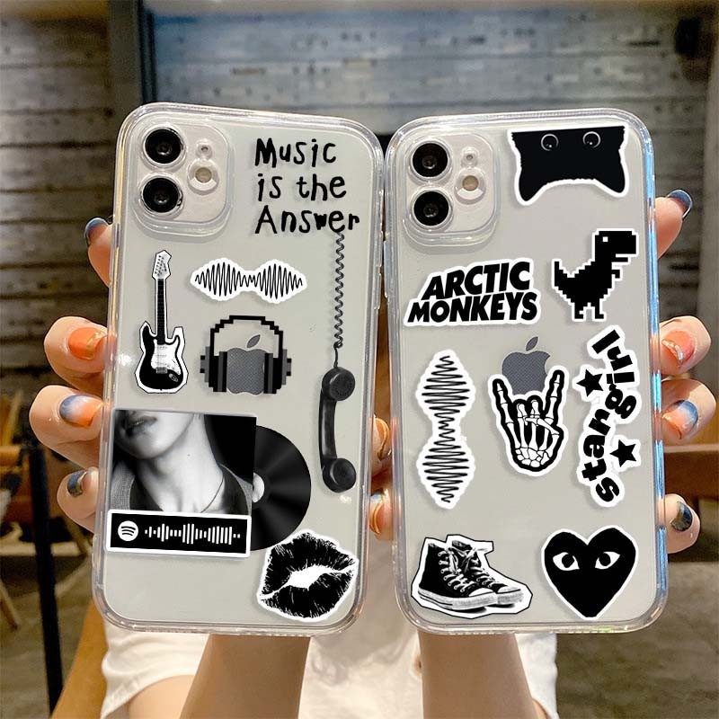 Softcase Transparan Aestetic music untuk iPhone dan Android - iPhone 11 12 13 14 15 Pro Plus Promax