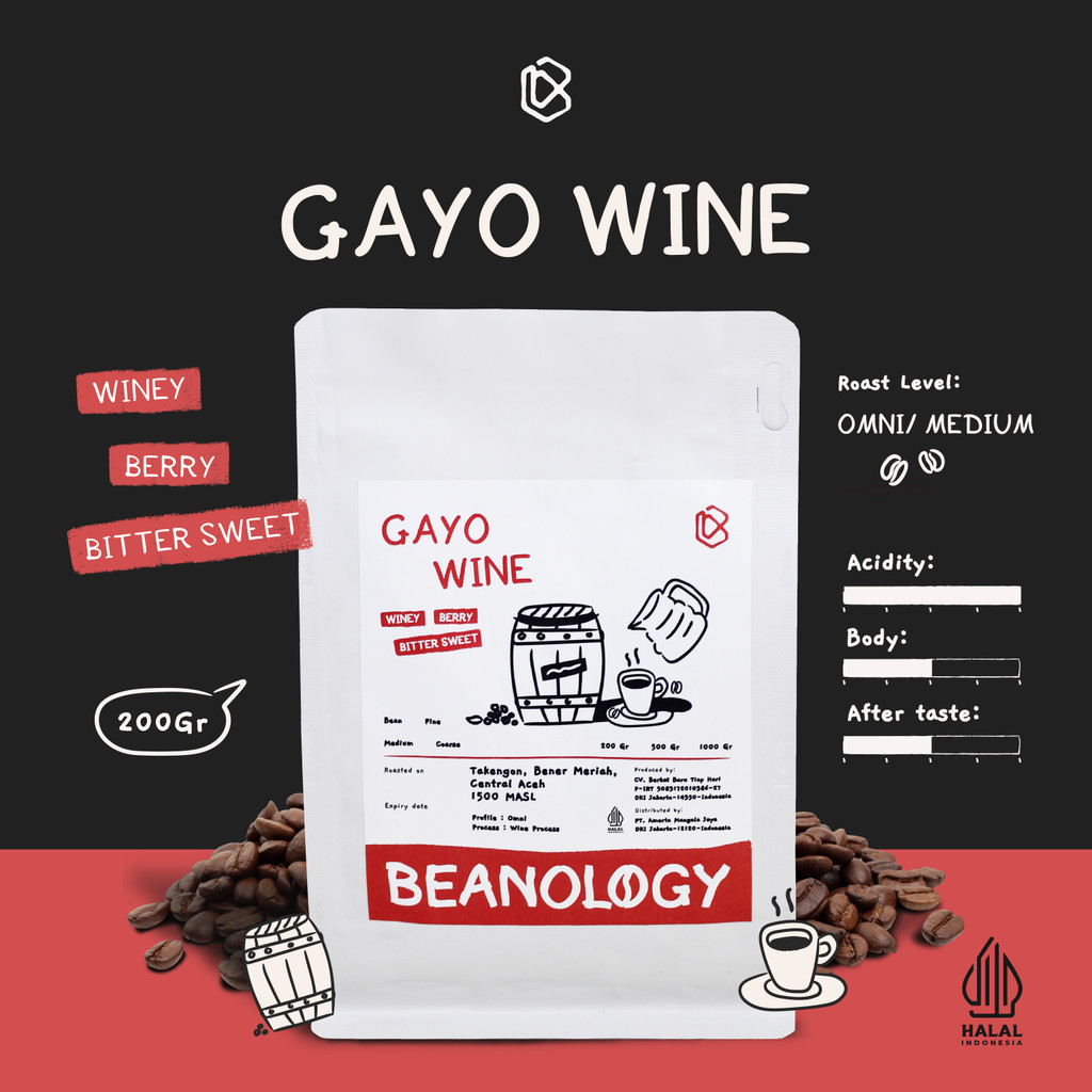 

Biji kopi bubuk Arabika Gayo Wine 200G Single Origin Grade 1 Coffee Roasted Bean -Beanology Coffee