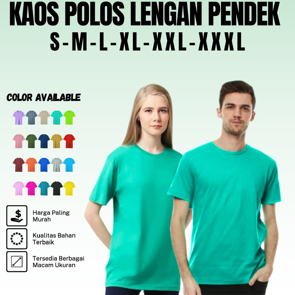 kaos polos lengan pendek hijau tosca muda pendek size M L XL XXL XXXL