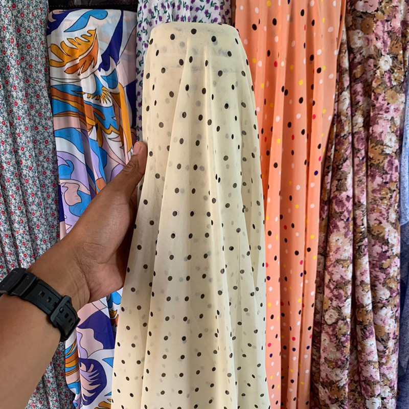 kain - kain bahan motif - kain ceruty dot - kain ceruty motif polkadot