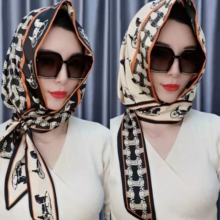 Hijab Voal Segi/Empat Motip Lasercut/Turban Instan Dewasa/Jilbab Motif Bunga/Satin Head Scarf/Satin 