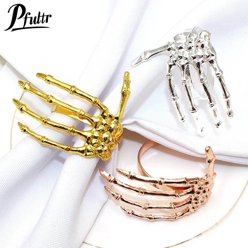 Halloween Napkin Rings Skeleton Hand Napkin Ring Holders For Dining Table For Halloween Thanksgiving