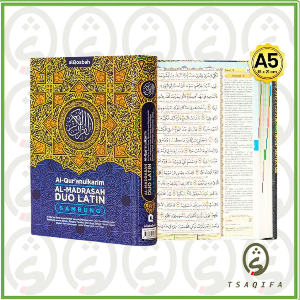 Al Quran AL MADRASAH DUO LATIN SAMBUNG A5 HC Penerbit Alqosbah Tajwid Warna DuoTransliterasi Latin