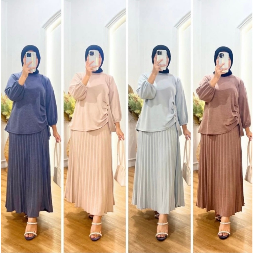 BOOM - Setelan Rok Plisket SR 709 XL Rib Knit One Set Pakaian Muslim Fashion Wanita