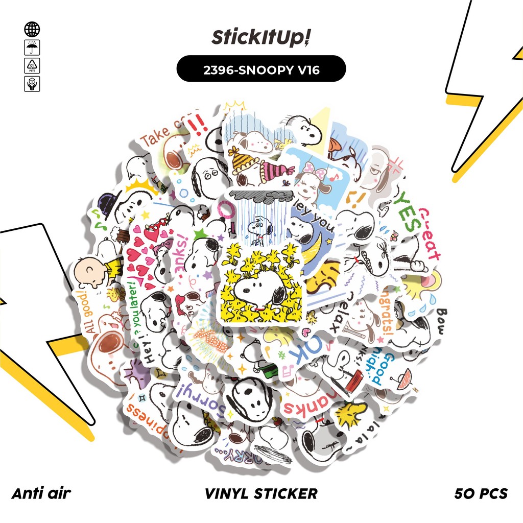 

COD✨ 50 Pcs Stiker Pack SNOOPY V16 Lucu Aesthetic Vynil Waterproof untuk Freebies Sticker Buku Journal Casing HP Laptop