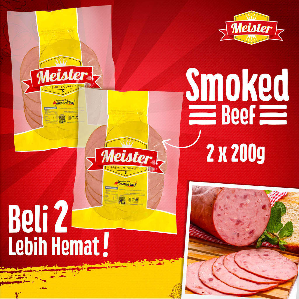 

Meister Smoked Beef 200gr x 2 pack isi 14 pcs - Daging Sapi Asap