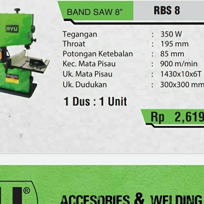mesin Bandsaw RYU RBS8 Mesin Gergaji kayu