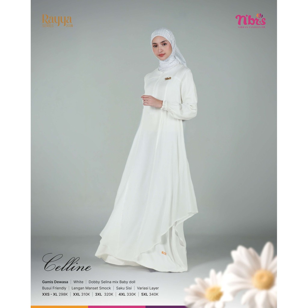 NIBRAS ORI - Sarimbit CELLINE Gamis Wanita Dewasa  - Gamis Putih Wanita Kekinian - Gamis Putih Manas