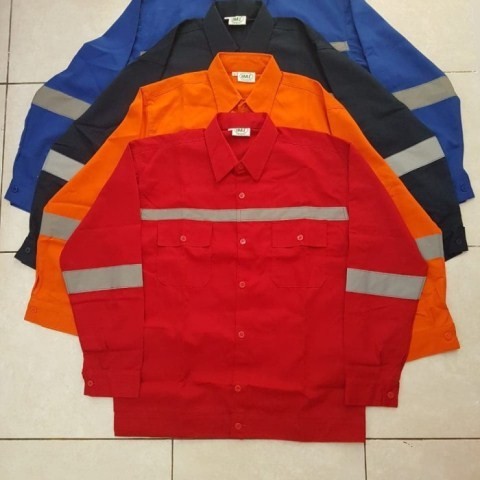 baju wearpack merah atasan / seragam safety merah - biru Dongker, M