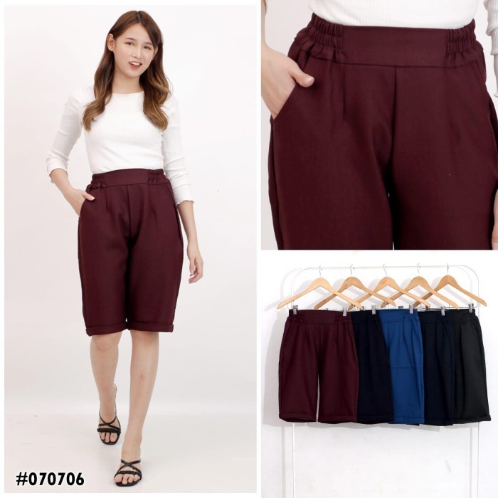 MURAH✨ - Celana Kulot Wanita Kulot Pendek Wanita Kulot 3/4 Kulot Pinggang Karet - Maroon