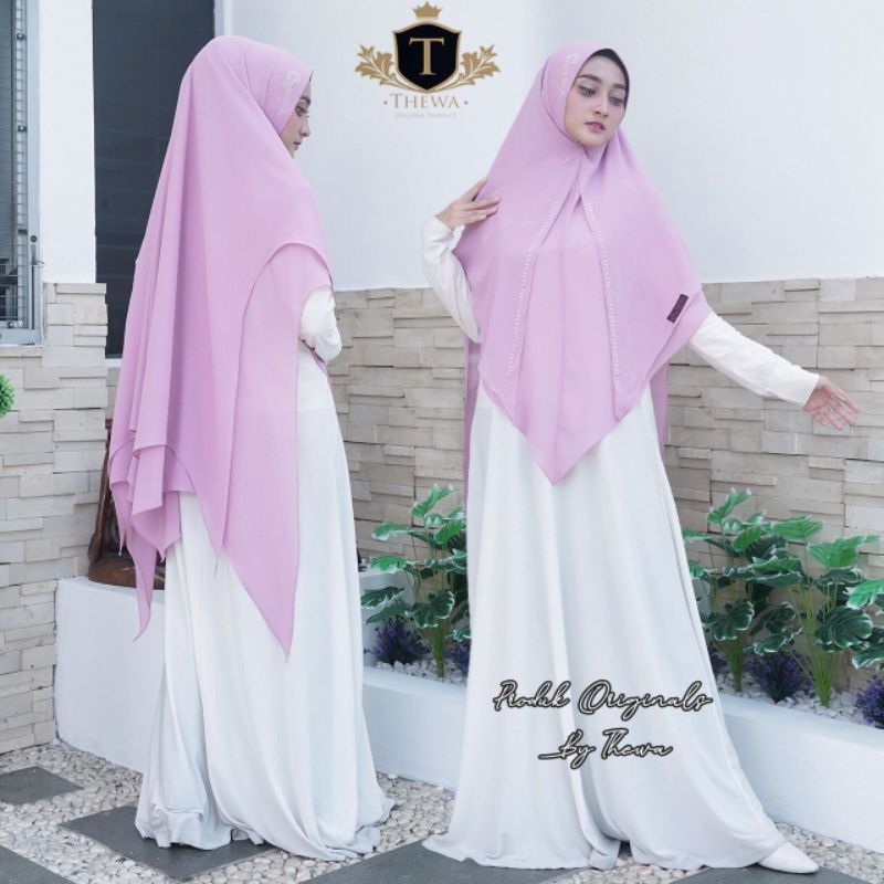 THEWA KHIMAR ANANDA ORI THEWA Ceruty Babydoll soft pet antem 2 layer khimar payet jilbab instan keru