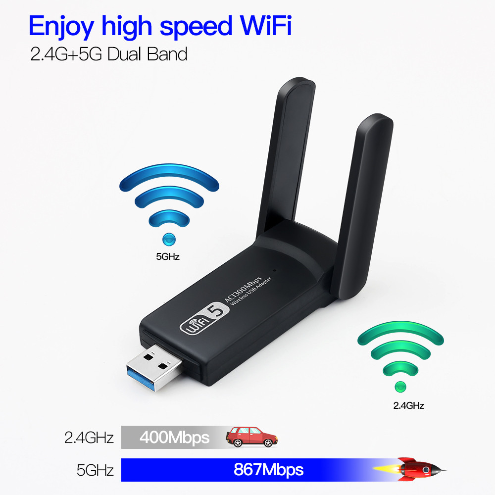 1300Mbps WiFi Dongle USB 3.0 Adapter Dual Band 2.4G/5Ghz 802.11AC WiFi 5 Ethernet Network Wireless W