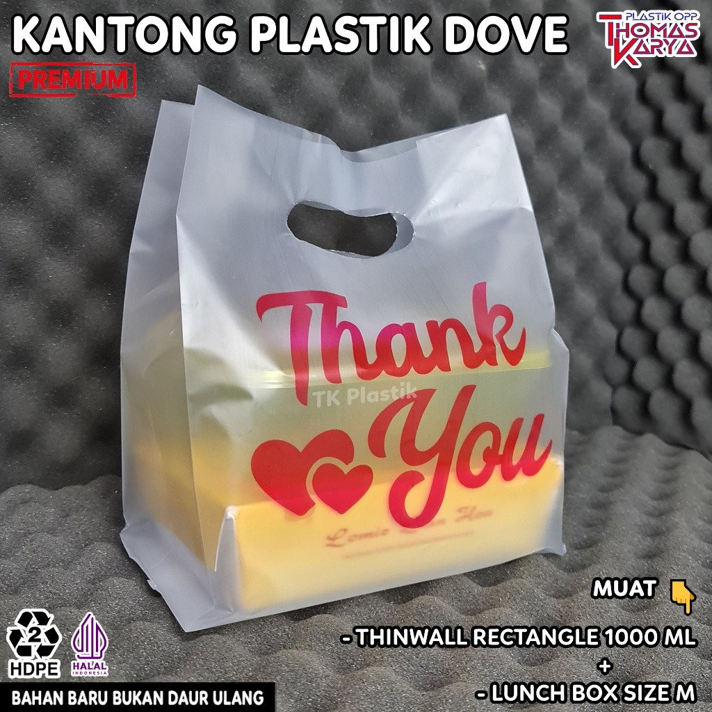 

Plastik Dove 20x30 Motif THANK YOU isi 50 Kantong Softhandle Bag Bingkisan Snack / Tas Souvenir Ultah