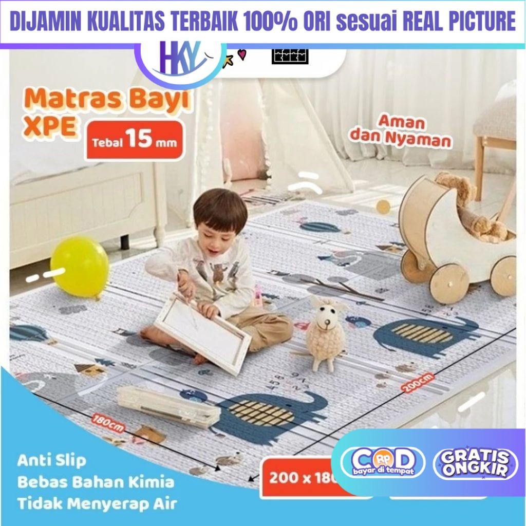 2 in 1 Matras Karpet Playmat Alas Lipat Bayi Foam BahanTebal Ukuran 200 x 155cm PREMIUM