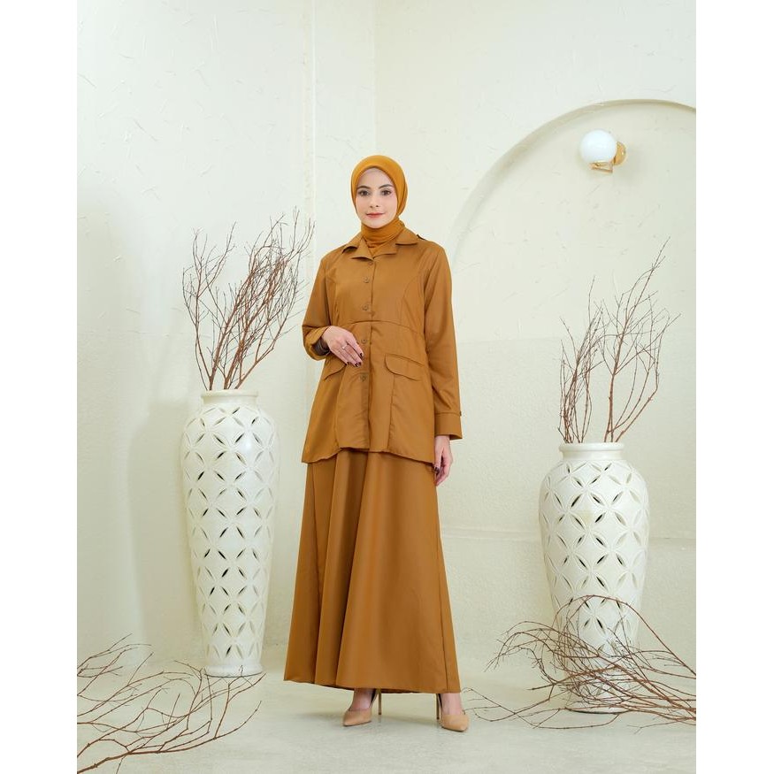 Gamis Semi Rok Seragam PNS PDH Pemda ASN Warna Khaki Kheki Bahan Katun Toyobo Premium  Dania Series 