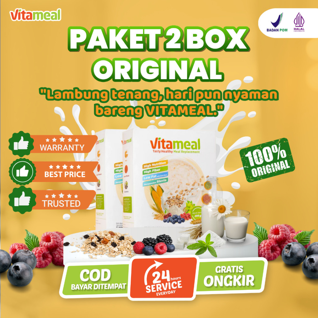

New [PAKET 2 BOX] Vitameal Dewasa Serat Original Asli Diabetes Mengatasi Menahun Lambung Herbal Penam Nafsu FITAMEAL GERDPremium