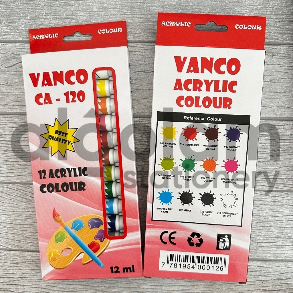 

SATU SET ( 12 WARNA ) Cat Akrilik / Cat Acrylic Vanco Lengkap