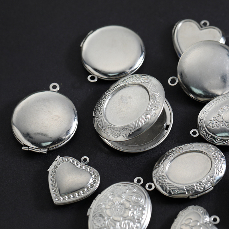 Biizu Beads 1 Pcs Charm Liontin Locket Stainless Steel Insert Paper Photo Inside - PART 2