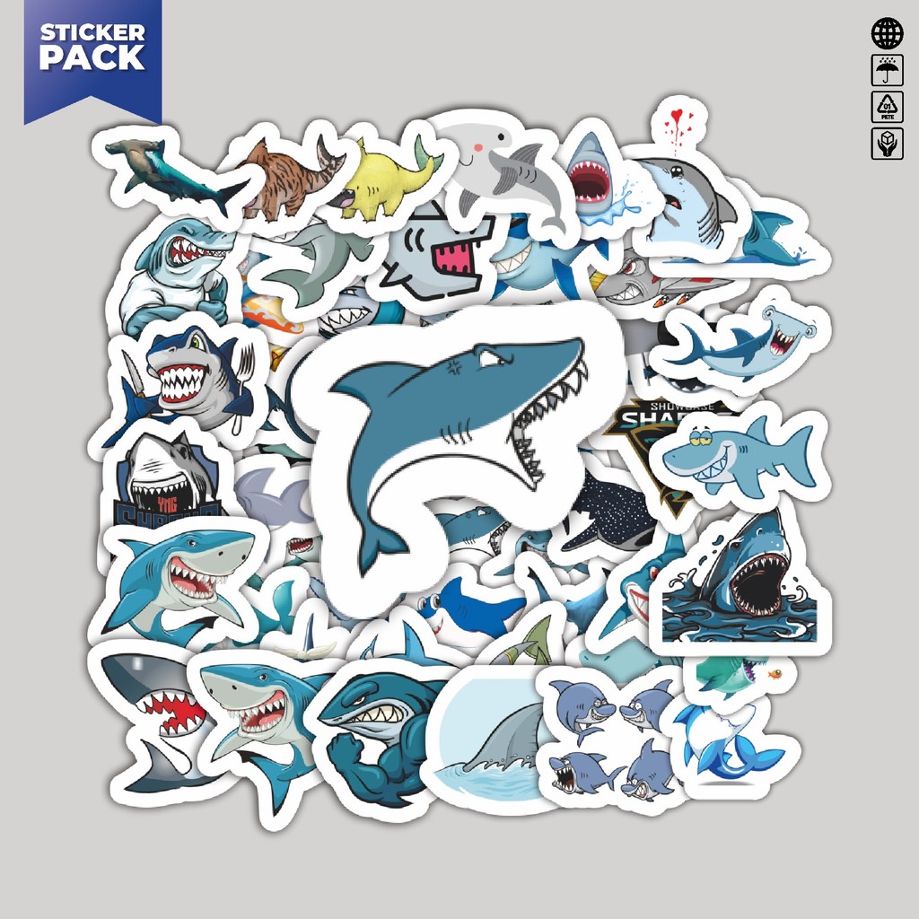 

[100PCS]Stiker Pack Stiker Hewan Hiu Aesthetic Vinyl Anti Air Dekorasi Sticker Laptop Buku Journal Koper Helm Casing HP Gitar Helm Skateboard