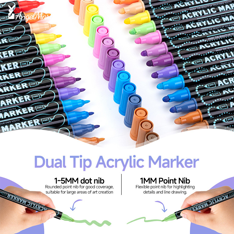 

AngelMark Acrylic Marker Pen Double Headed Waterproof Art Painting Supplies School Stationary Graffiti Drawing12-72Colors
