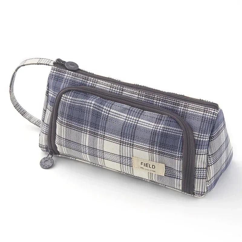 

Child Stationary Pen Pencil Storage Bag Pen Bag Multi Layer Large Capacity Cosmetic Travel Storage Bag Simple Plaid Pencil Case