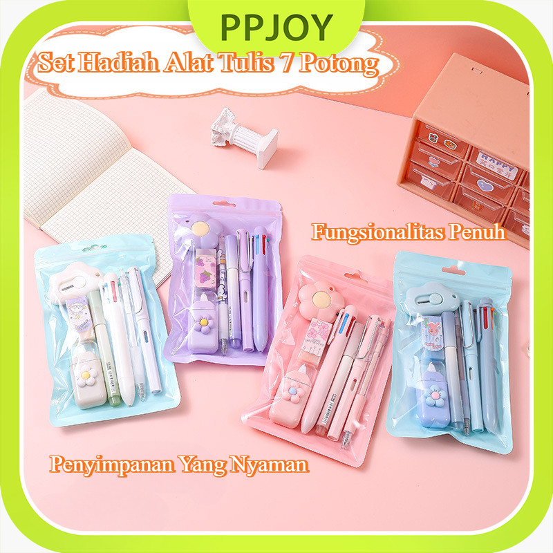 

[7Set] Set Alat Tulis Kawaii / Bahan Plastik Tahan Lama / Perlengkapan Sekolah Lengkap Paket Hadiah Alat Tulis Lucu